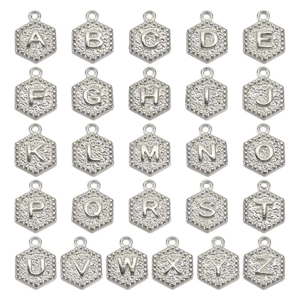 26Pcs/Set 26 Styles A-Z Letter Charms Alloy Pendants DIY Bracelet Necklace Jewelry Making Handmade Monochrome Accessories