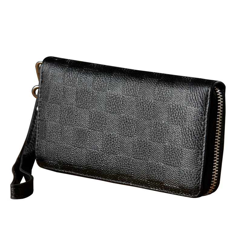 Retro Top Layer Cowhide Leather Handbag Handmade Genuine Leather Long Wallet Men's Clutch Purse Business Card Holders Money Clip