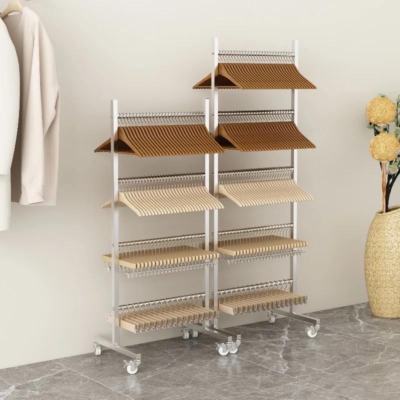 Clothing store hanger stainless steel storage rack mobile hanger multi-layer space-saving pants clip