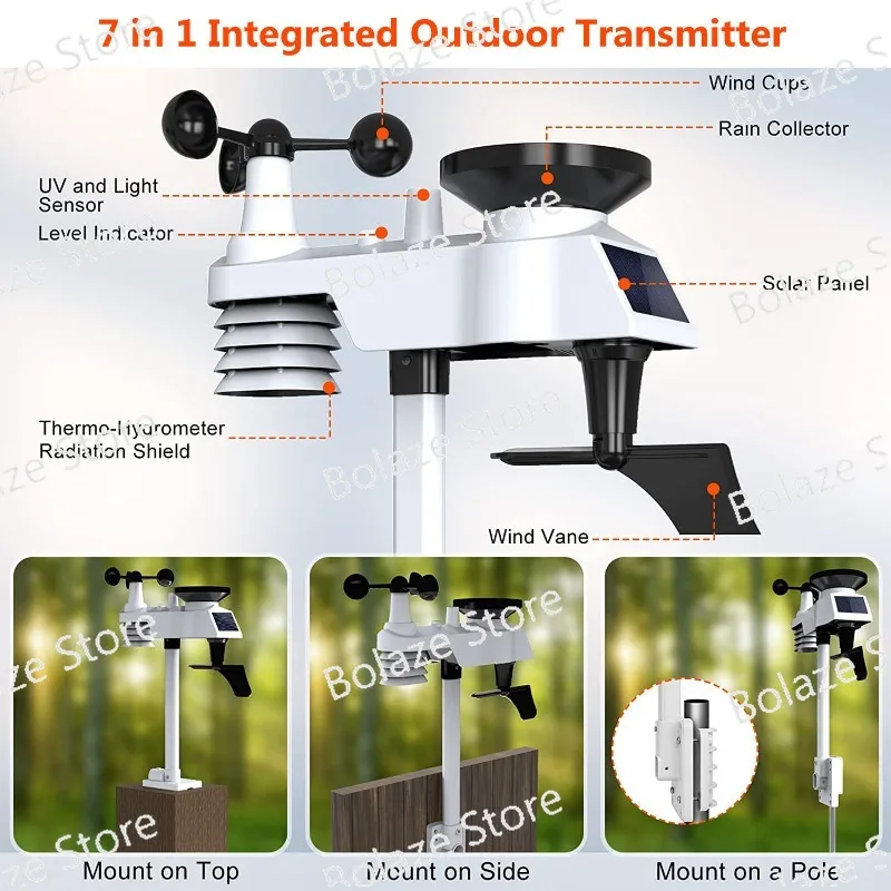 1.5KM Long Range Wireless Smart Weather Station Wind Speed Rainfall UV Temperature Humidity Monitor Alarm