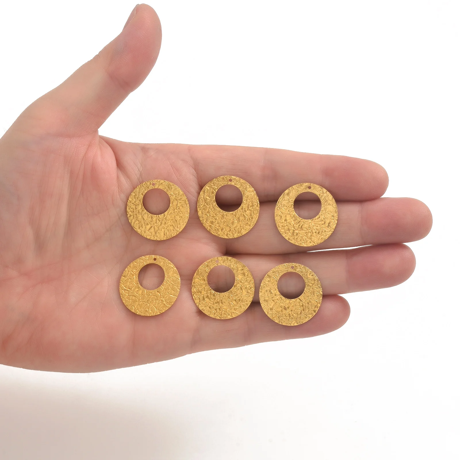 10pcs Brass Natural Color Hammered Pattern Geometric Discs