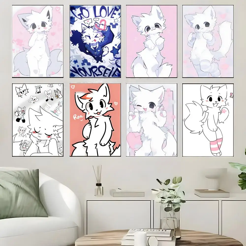 Y2K Internet Furry Meme B-Boykisser Poster  Self-adhesive Art Waterproof Paper Sticker Coffee House Bar Room Wall Decor