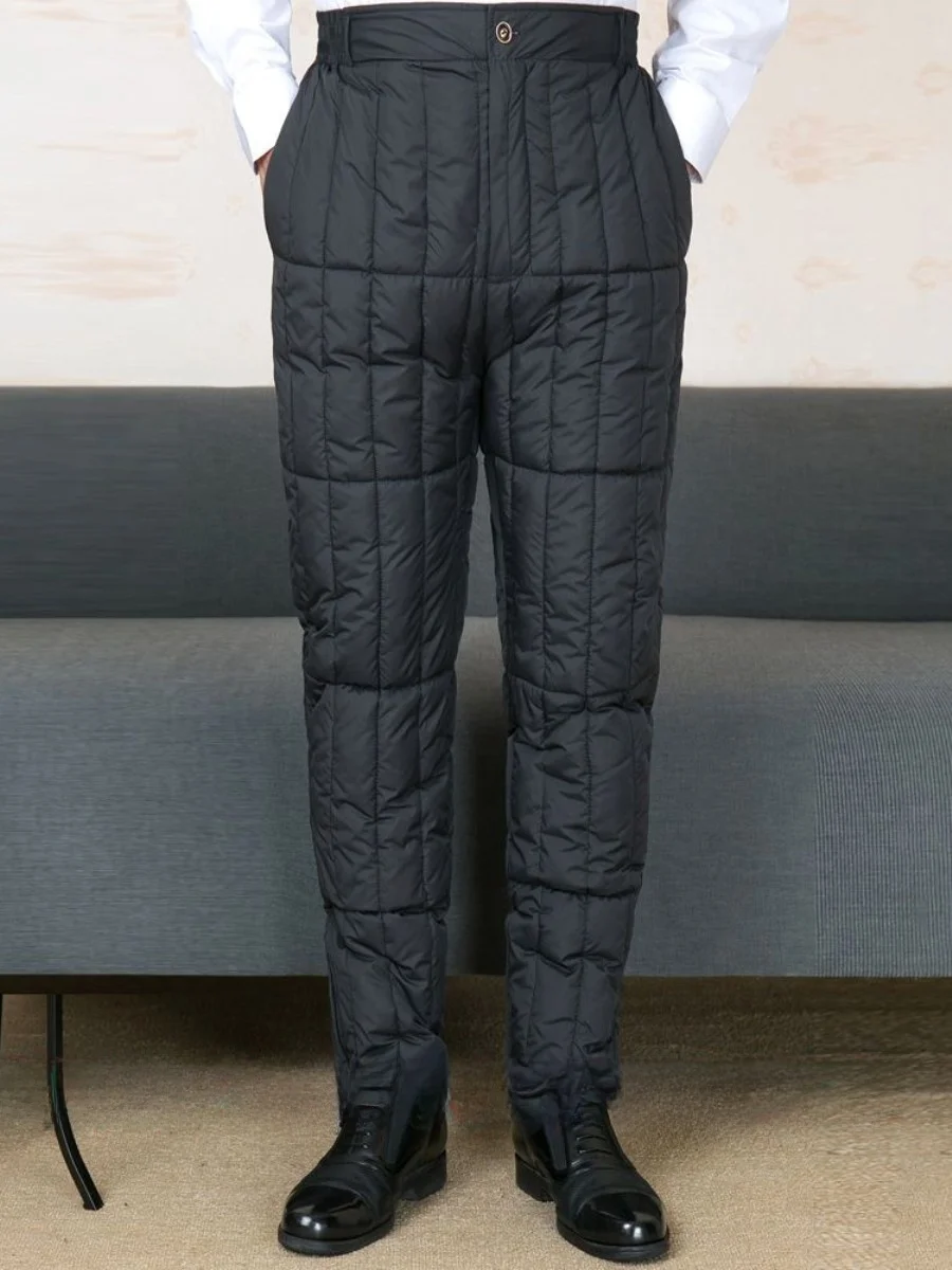 

Winter Thiened Men's down Cotton Pants High Waist Deep Crotch Elastic Waist Large Size Youth Faion Long Trousers