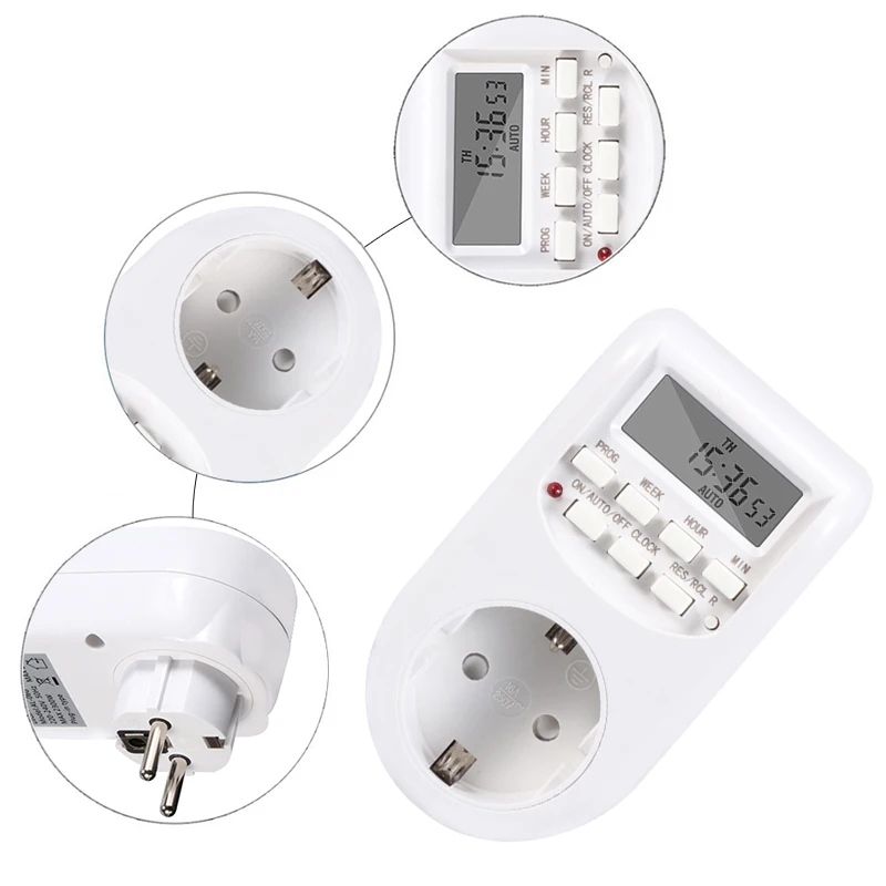 Digital Timer Switch European Plug Kitchen Timer Outlet 220VAC 50Hz 10A 2200W Programmable Electronic Timing Socket Smart Home