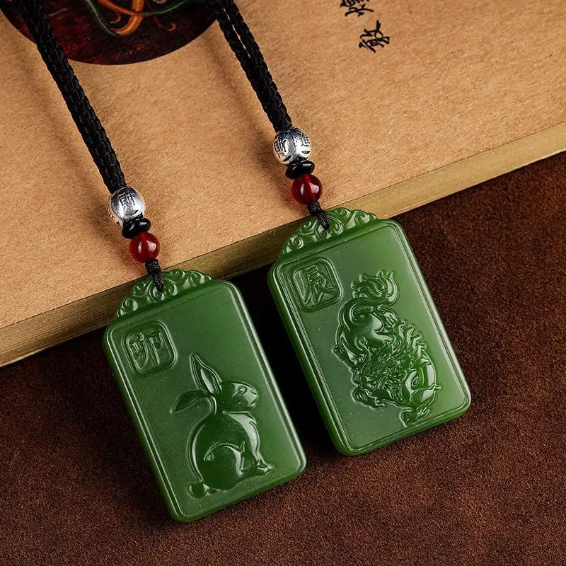 Jasper double-sided carved zodiac guardian deity natal Buddha jade pendant Men's Pendant Necklaces Women's Pendant Necklaces