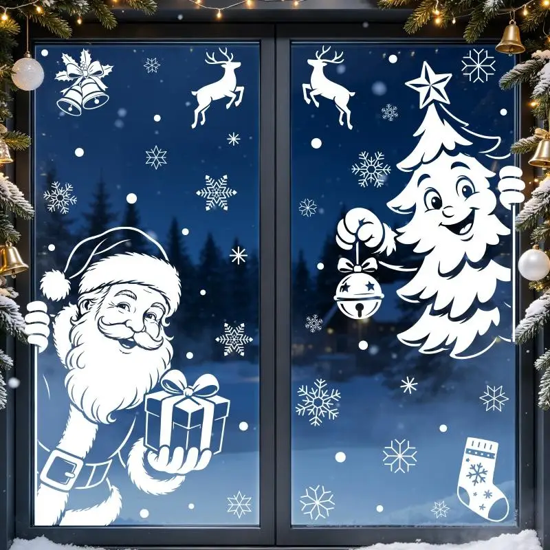 Christmas Window Clings 2 Sheets Removable No Residue Reusable Stickers for Winter Xmas Family Gathering Decor