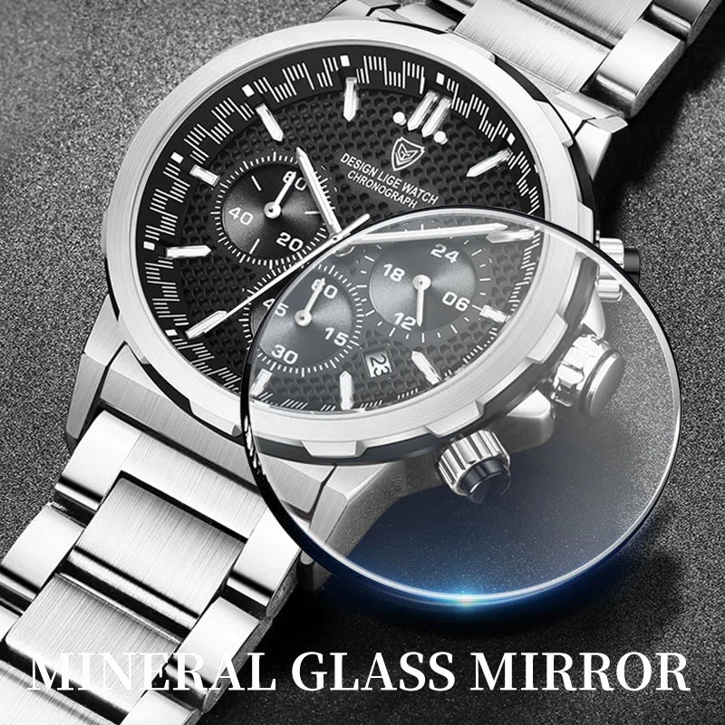 Reloj Hombre LIGE Man Watch Top Brand Luxury Business Stainless Steel Quartz Wristwatch Chronograph Luminous Date Watch for Men