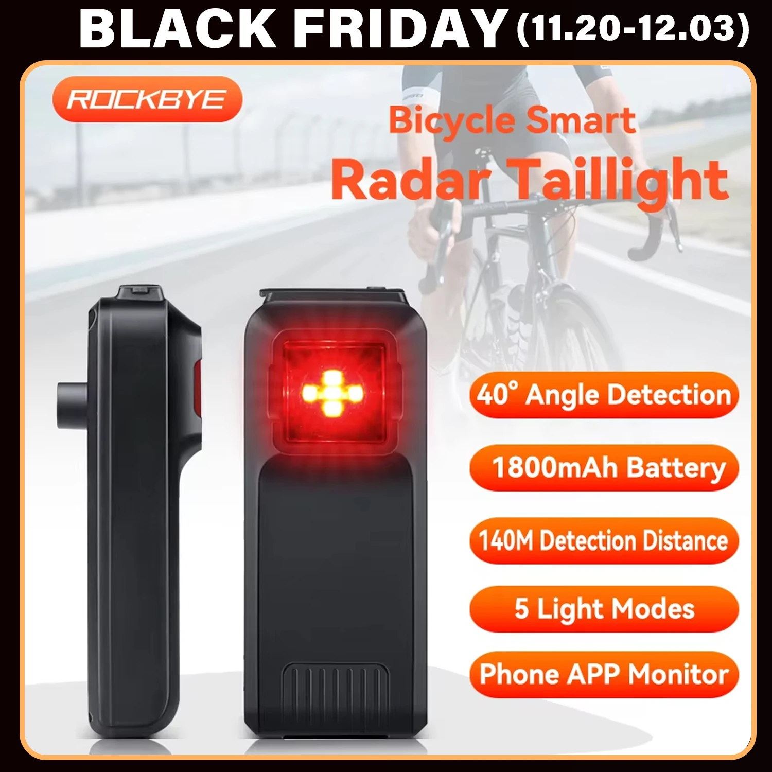 

Bicycle Radar Taillight Voice Prompt Bike Rearview Sensor Compatible With Cycling Cyclocomputer Waterproof Brake Sensing Lamp