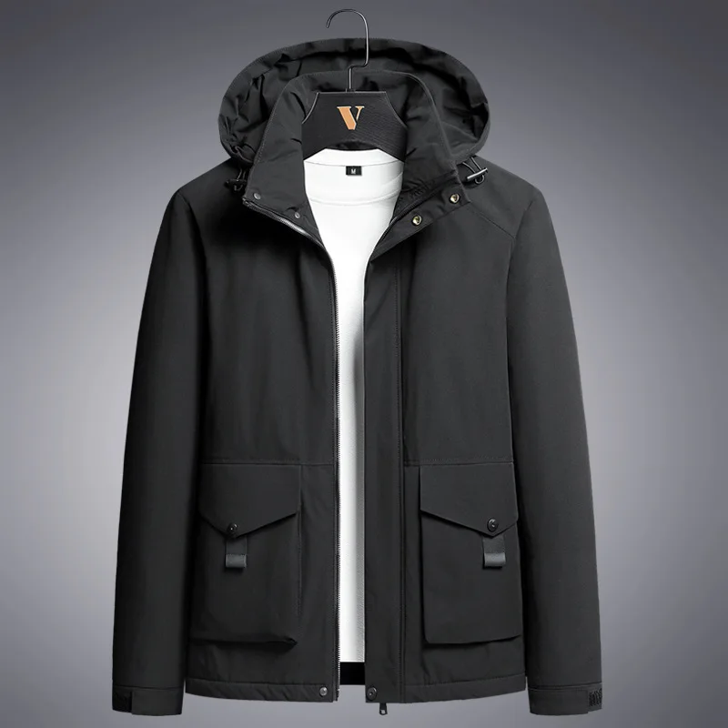 

Autumn Man Jacket Windproof Solid Color Long Sleeve Male Cargo Coat Zipper Loose Casual Men Detachable Hooded Outerwear