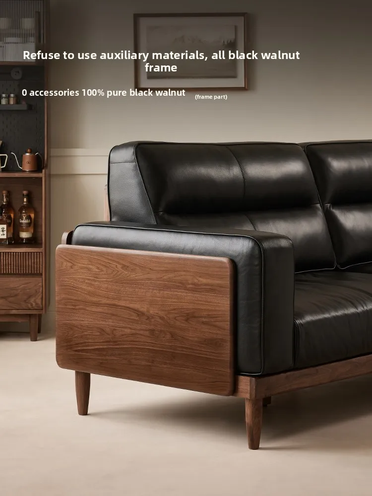 LMM sofa retro style living room three-person straight row high backrest sofa