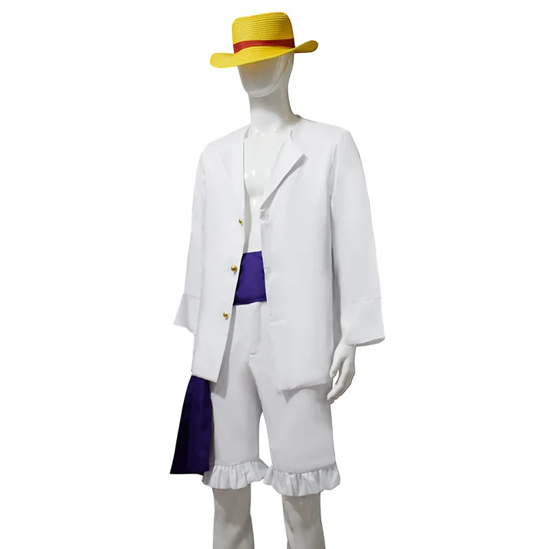 Disfraz de Luffy para adulto, conjunto completo de camisa blanca, pantalones, sombrero de banda, Anime Gear 5 Nika Form