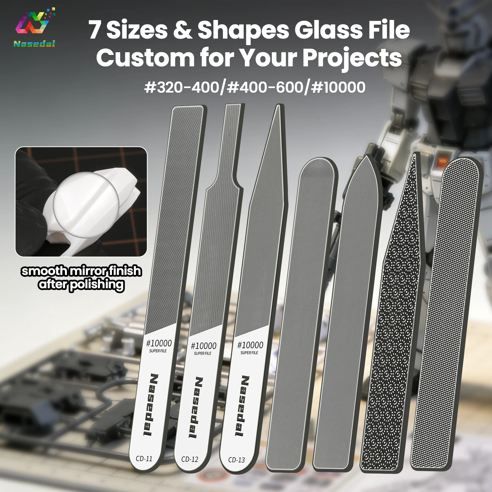 

Nasedal Ultra Fine Glass File Washable Polishing Tool for Gunpla Resin & Military Model Nub Removal Mirror Finish Residue Polish