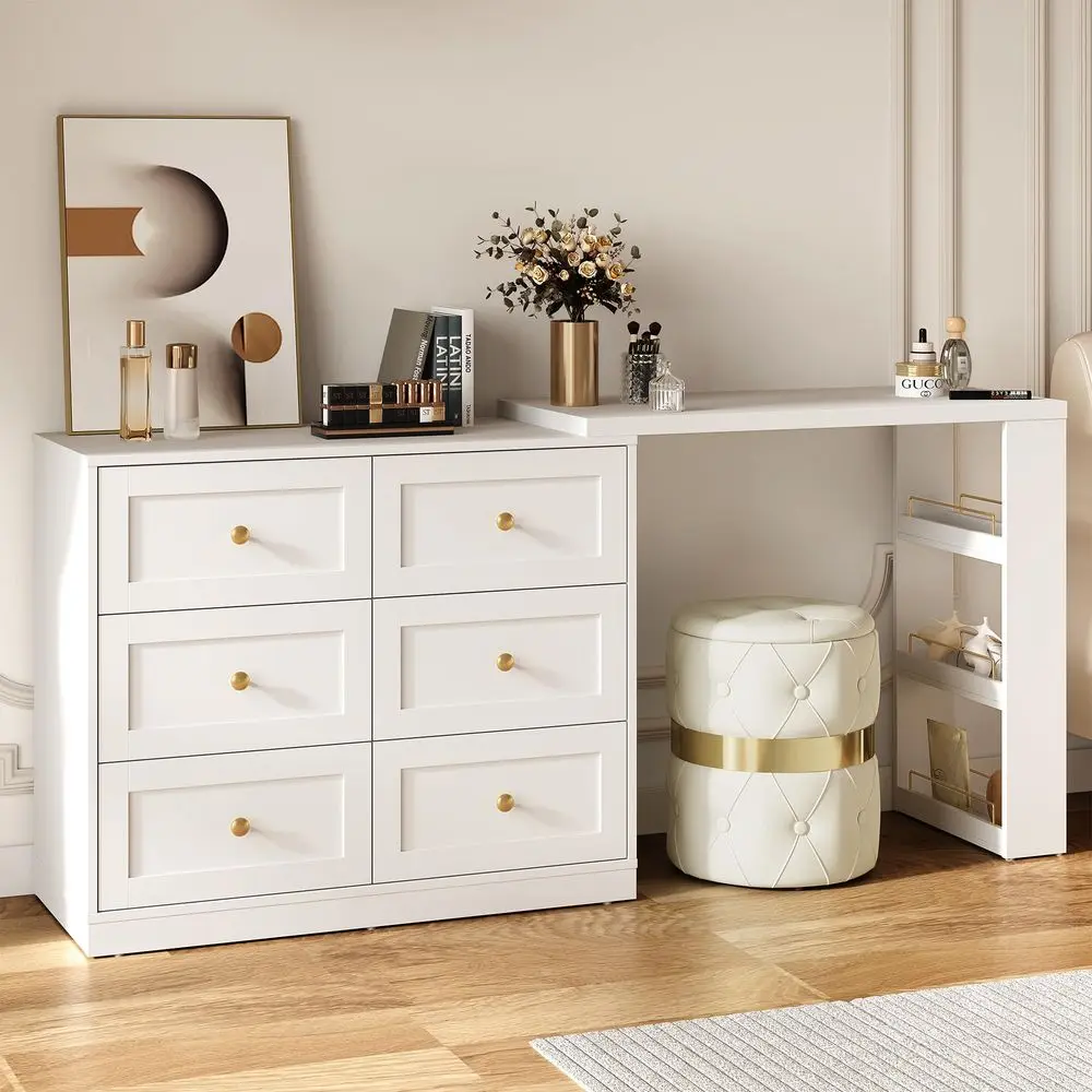 Vanity Desk And Dresser Combo, 67 L Extendable Big Makeup Vainty With 6 Drawer …
