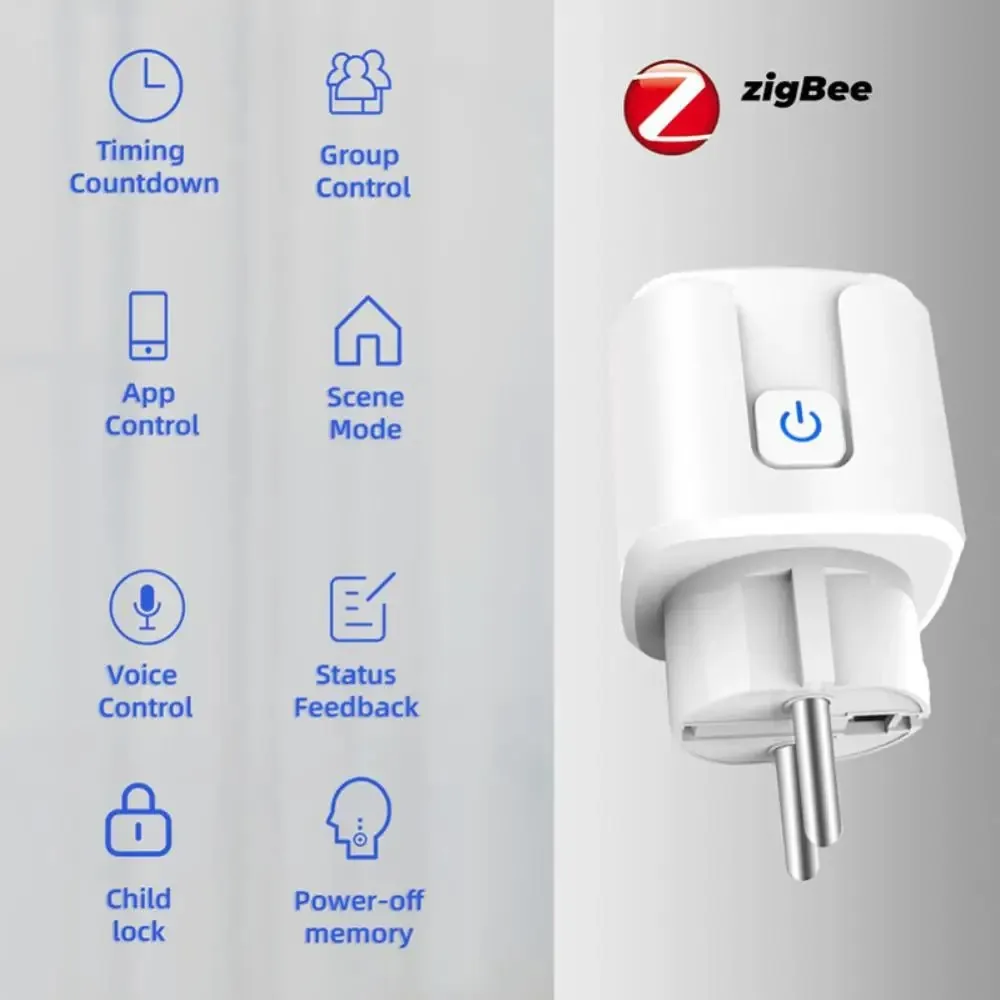 Tuya Zigbee Smart Plug 20A EU Smart Socket con funzione di temporizzazione del monitoraggio dell\'alimentazione controllo vocale tramite Alexa Google