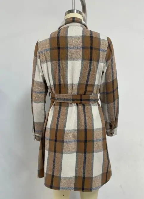 Sukienki damskie Elegancka sukienka w paski z długim rękawem Jesienno-zimowa koszula z paskiem Kardigan A-Line Spódnica średniej długości