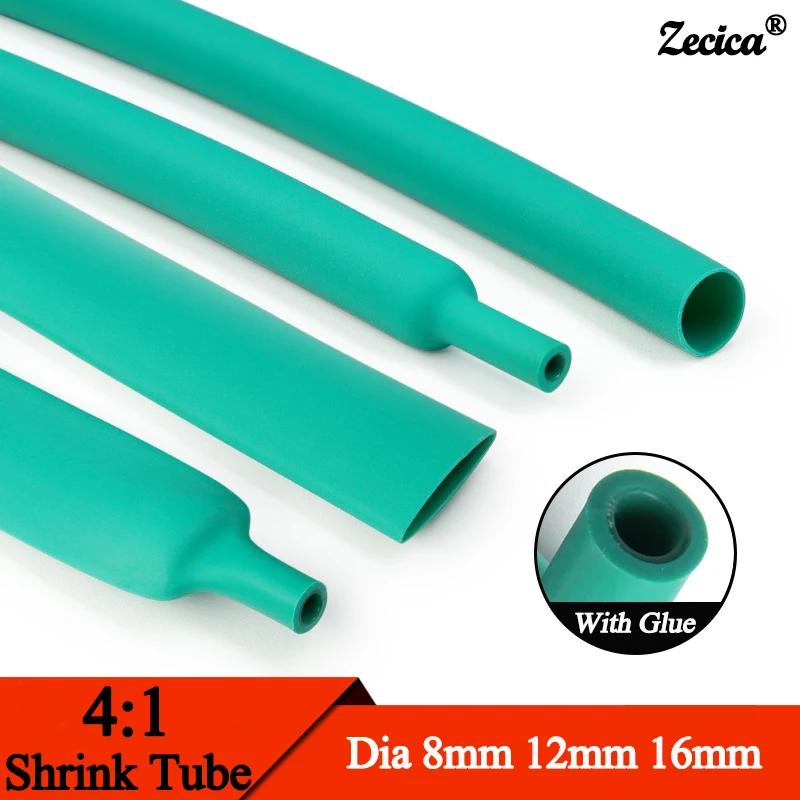 

4:1 Green Heat Shrink Tube With Glue Inside 8mm 12mm 16mm Dual Wall Thermoretractile Tube ﻿Cable Shrink Wrap Protector Sleeving