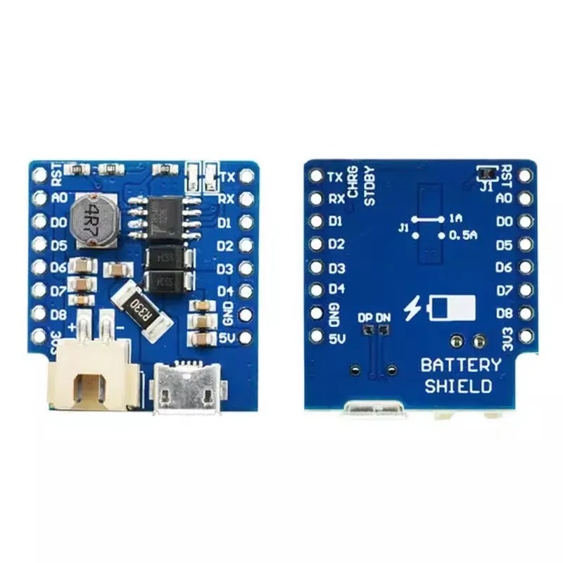 D1 Mini Battery Shield for Wemos USB Single Lithium Battery Charging Boost Module With Pins LED Indicator 5V DC