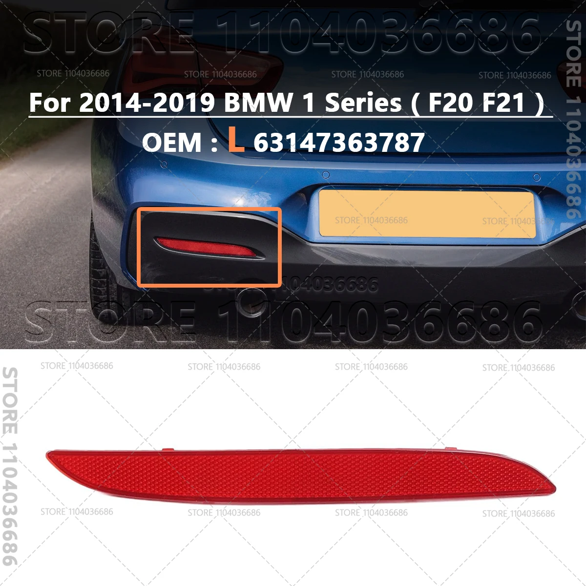 Für 2014–2019 BMW 1er (F20 F21) Heckstoßstangenreflektor-Warnung, reflektierender Streifen 63147363787 63147363788 – Detail 5