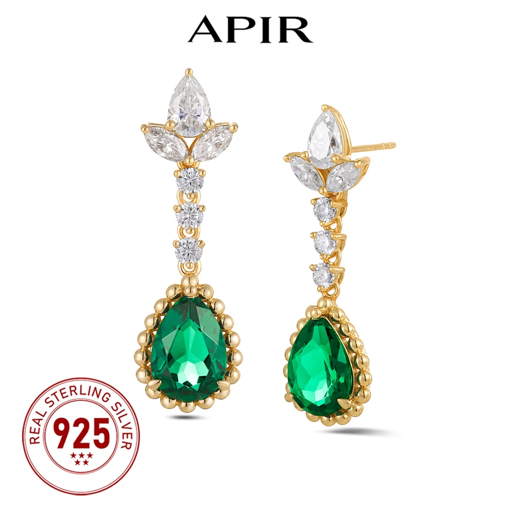 

APIR Lab-Grown Emeralds Drop Earrings for Women 925 Sterling Silver Gold Plated Water Drop Moissanite Earrings Fine Jewelry Gift