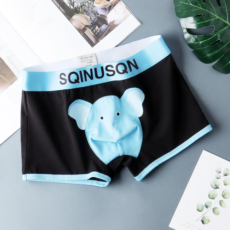 SQINUSQN New men's boxer panties Breathable men's underwear cute little elephant Comfortable Men Underpants size M-4XL