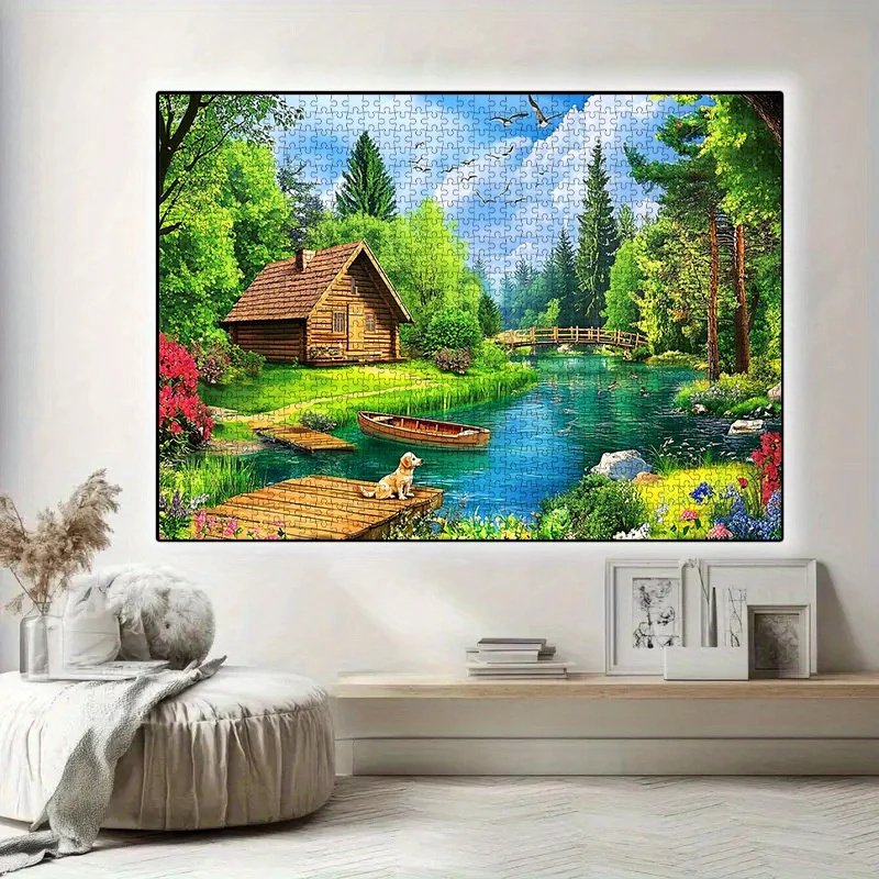 

Набор для творчества: 3D-пазл (Лесной домик, Озеро, Щенок, Летающая птица) из высококачественного белого картона, подходит для совместного творчества родителей и детей