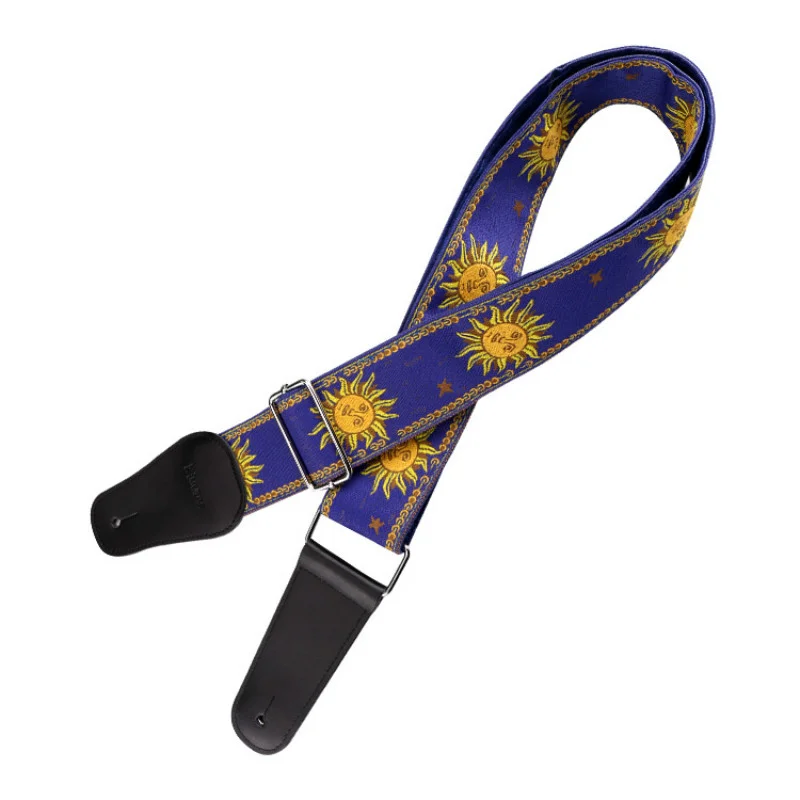 Jacquard Guitar Straps, All Hand Embroidered, Black Sunflower Series, Tricolor, Hot-selling