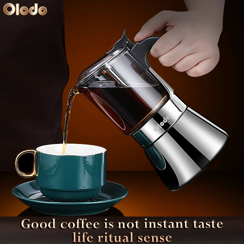 Stainless steel moka pot double valve home coffee maker Home will go hand in hand coffee maker