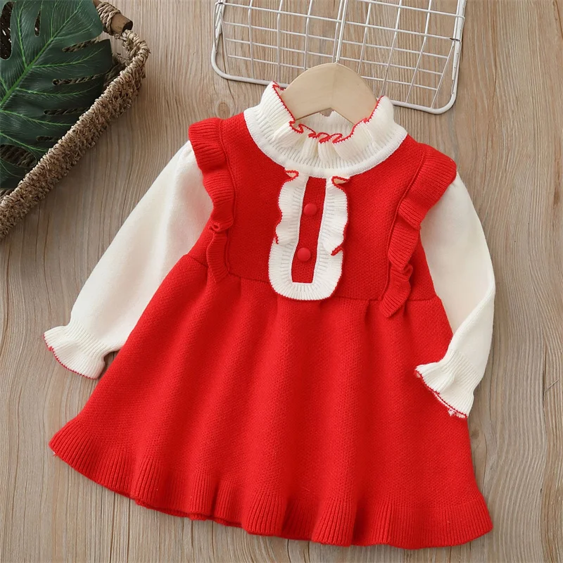 Autumn Winter Girls Dress Girls 1-5 Years Kids Princess Party Sweater Knitted Dresses Birthday Costume Baby Girl Clothes