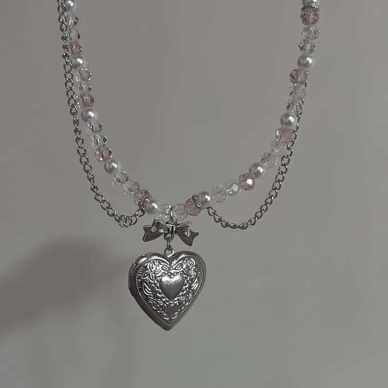 Vintage Herz Kreuz Anhänger Halskette Gothic Mehrschichtige Quaste Imitation Perle Kette Halsband Trend Party Hals Schmuck