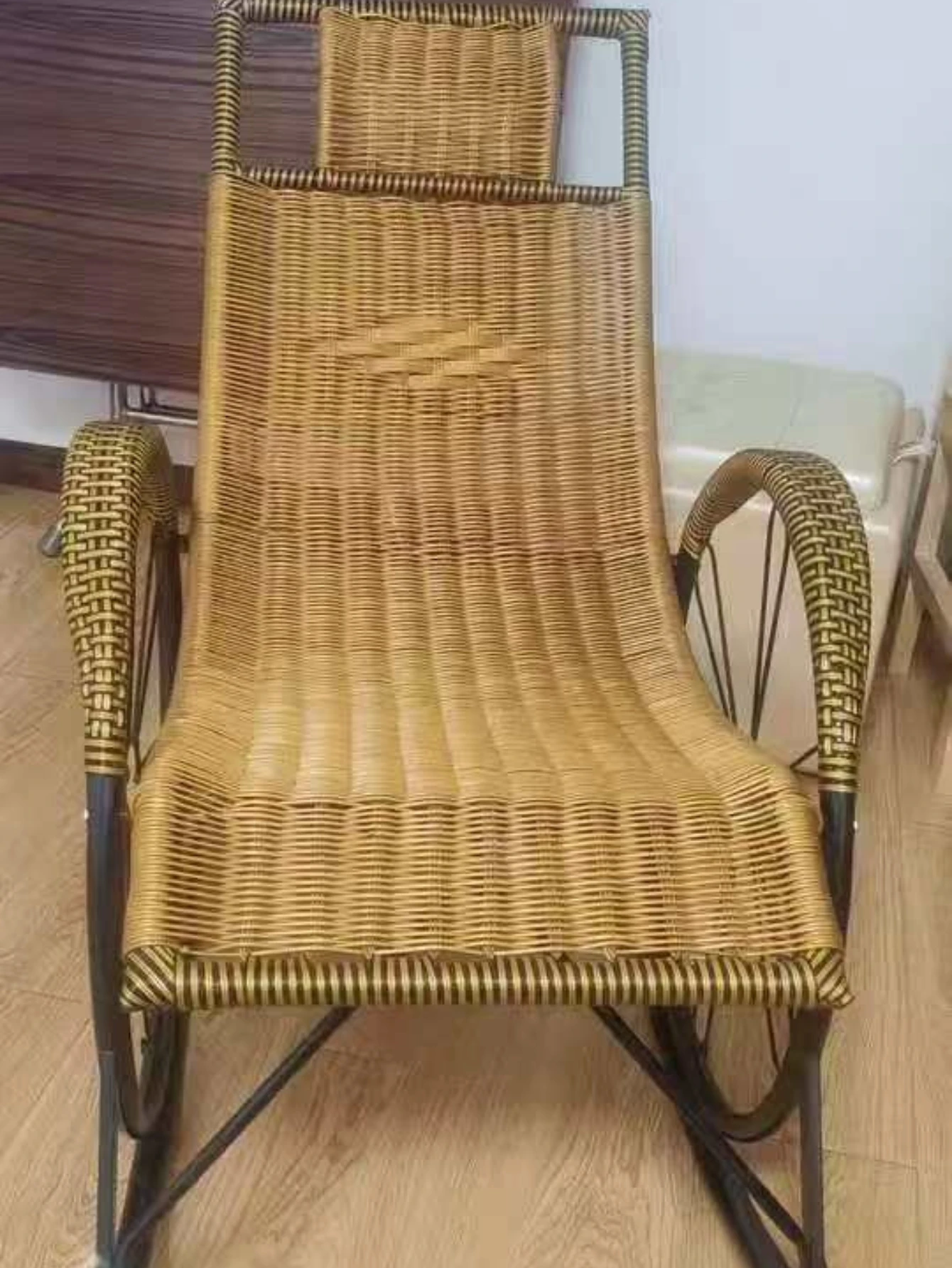 Ergonomic PE Rattan Rocking Chair Reclining Outdoor Garden Patio Indoor Living Room Lounge Chair Handwoven Carbon Steel Frame image 5