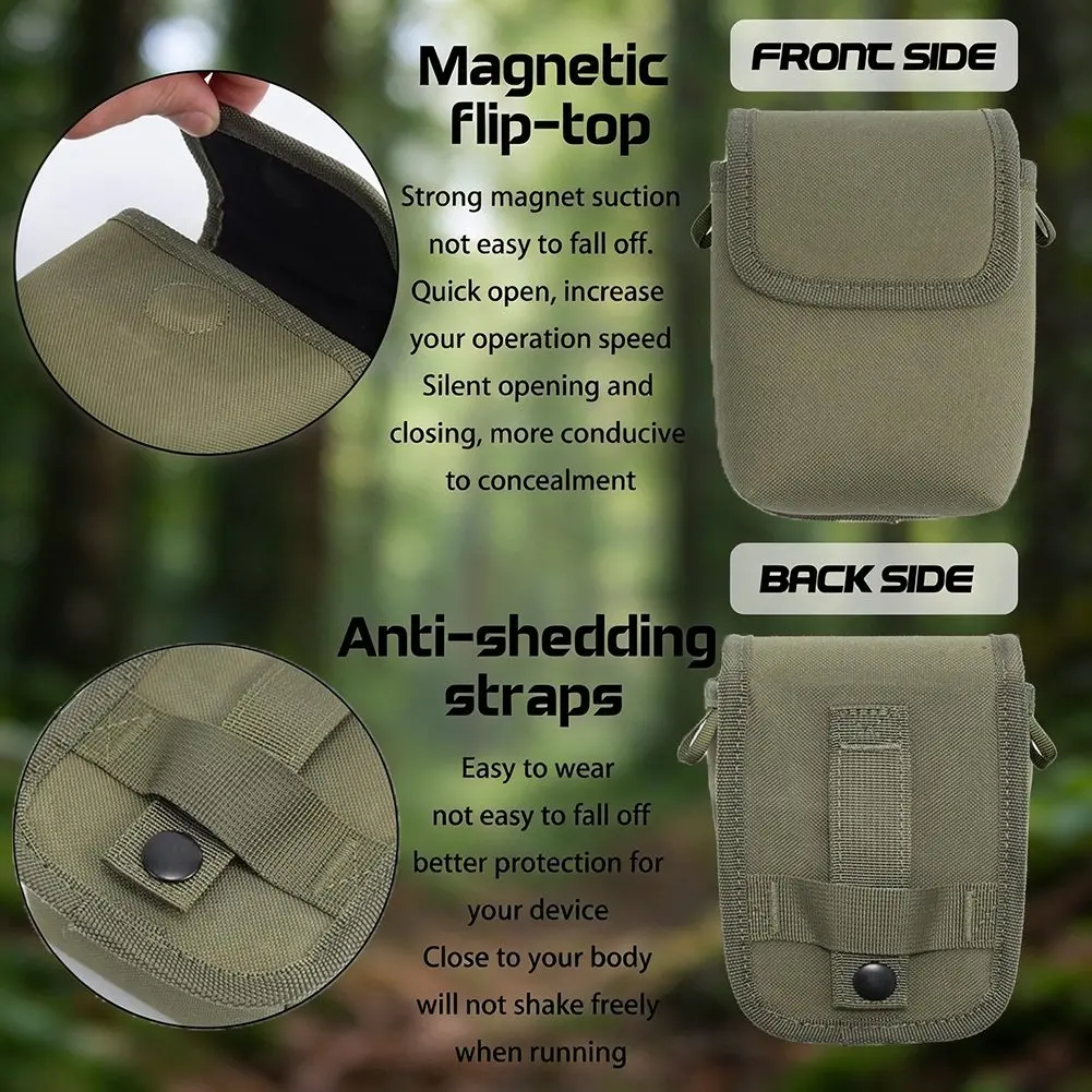 Compact Hunting Accessory Pouch for Rangefinders Magnetic Closure Slip Lugs Fixed Tether System 15x10x8cm Green Bag