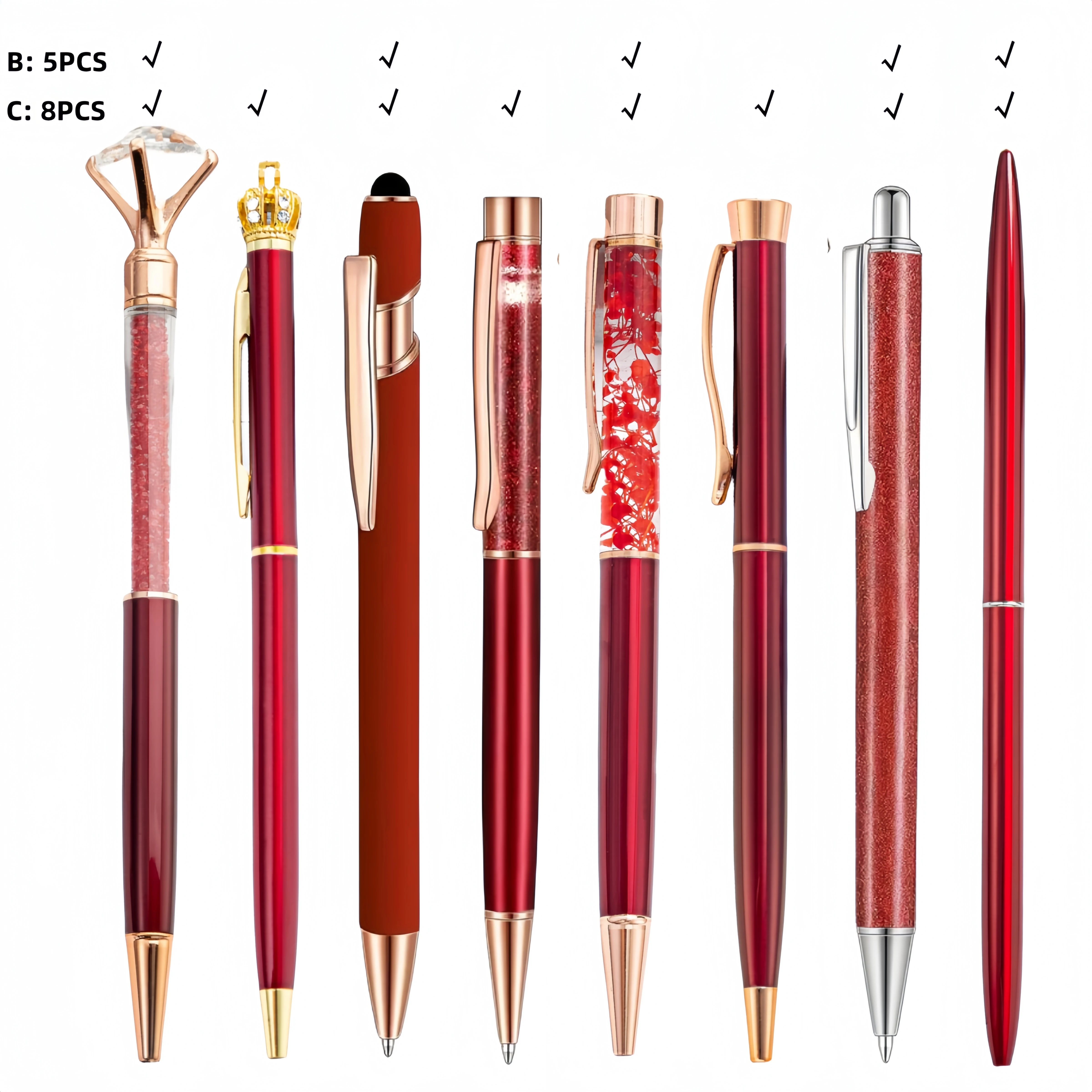 3/5/8/9 قطعة أقلام حبر جاف معدنية أحمر، وردي، أرجواني، أسود، أزرق، أبيض، مجموعة حبر أسود، رمال متحركة، ألماس صناعي لامع