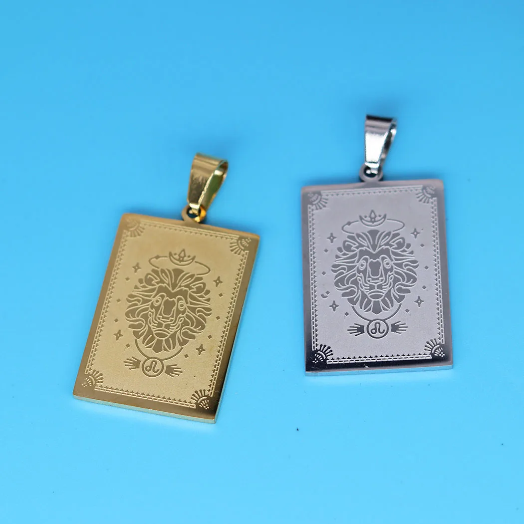 2Pcs/lot  Horoscope Leo Zodiac Pendant Charm For Necklace Bracelets Jewelry Crafts Making Handmade Stainless Steel Charm