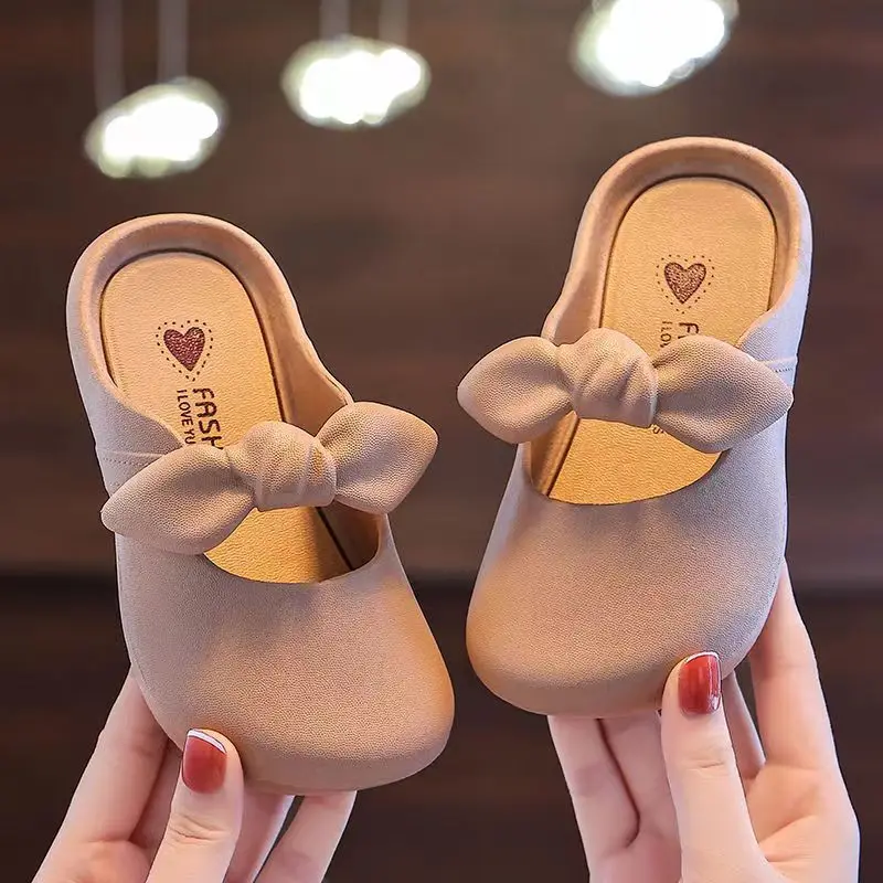 Children Slippers Children's Cute Bao Toe Shoes Wear Flat House Bow-tie Shoes Girls Shoes Slippers Kids House Slippers