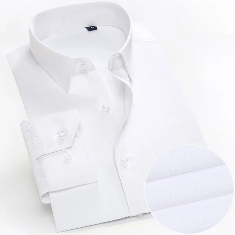 Camisas de vestir de alta calidad para hombre, camisa blanca Formal de negocios a rayas lisas ajustadas de manga larga, ropa Social con bolsillo para hombre 7XL