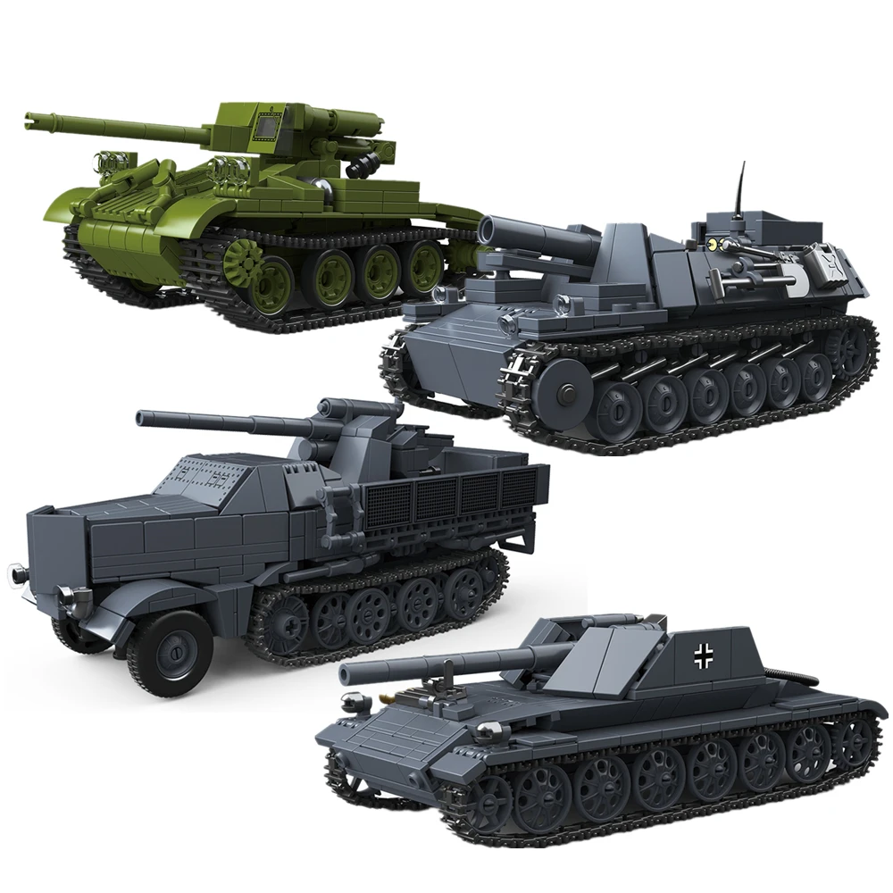 

World War 2 WW2 Army Military Soldiers Half-Track Vehicle M56 Scorpion Self-Propelled Artillery Building Blocks Bricks Toys Kids