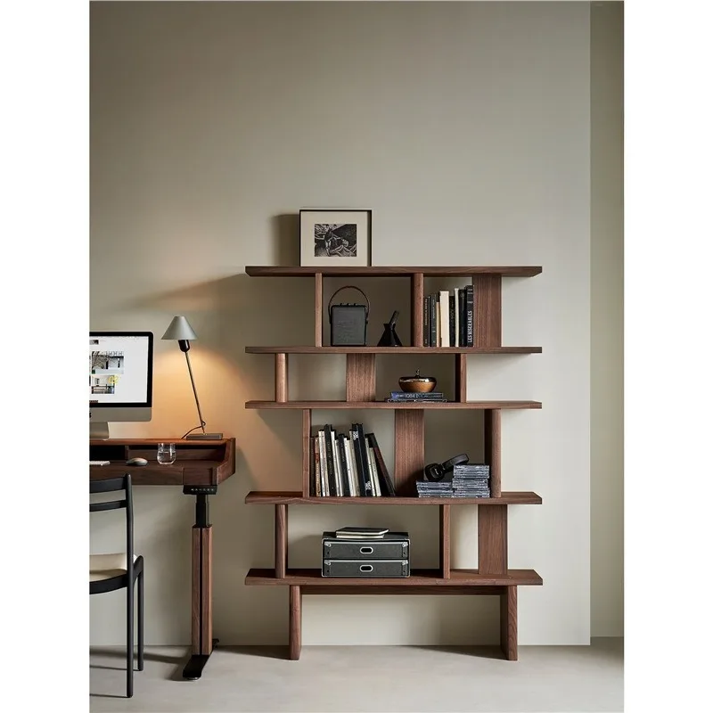 

Italian minimalist Dona bookshelf North American black walnut solid wood floor shelf storage