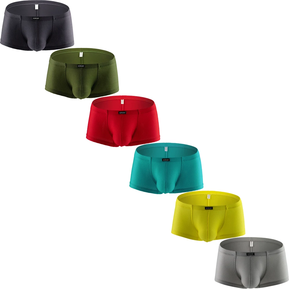 iKingsky Men's Bright Color Boxer Briefs Breathable Bulge Shorts Underwear Sexy Low Rise Trunk Under Panties for Men