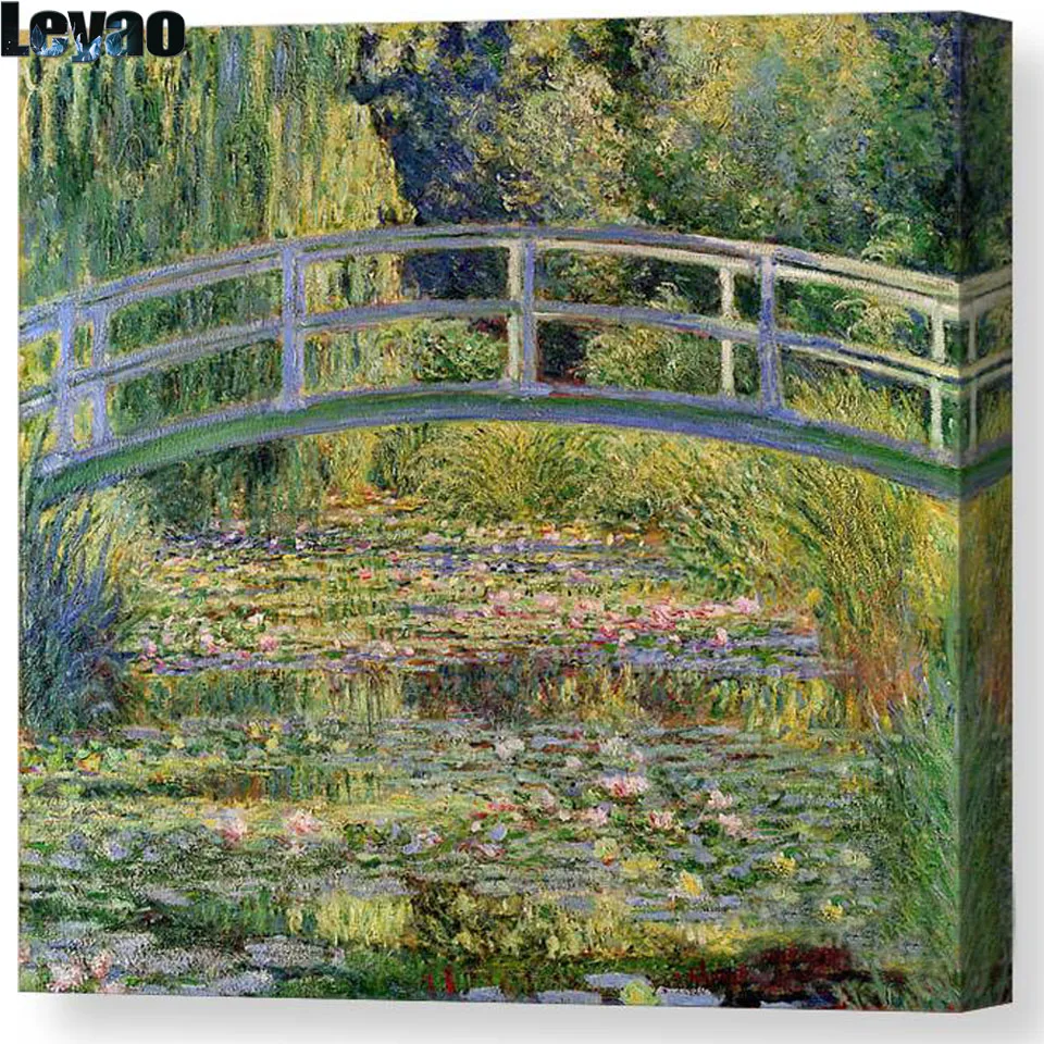 Diamond Painting Claude Monet Cross Stitch Kits Full Diamond Embroidery Waterlily Pond With The Japanese Bridge Home Decor