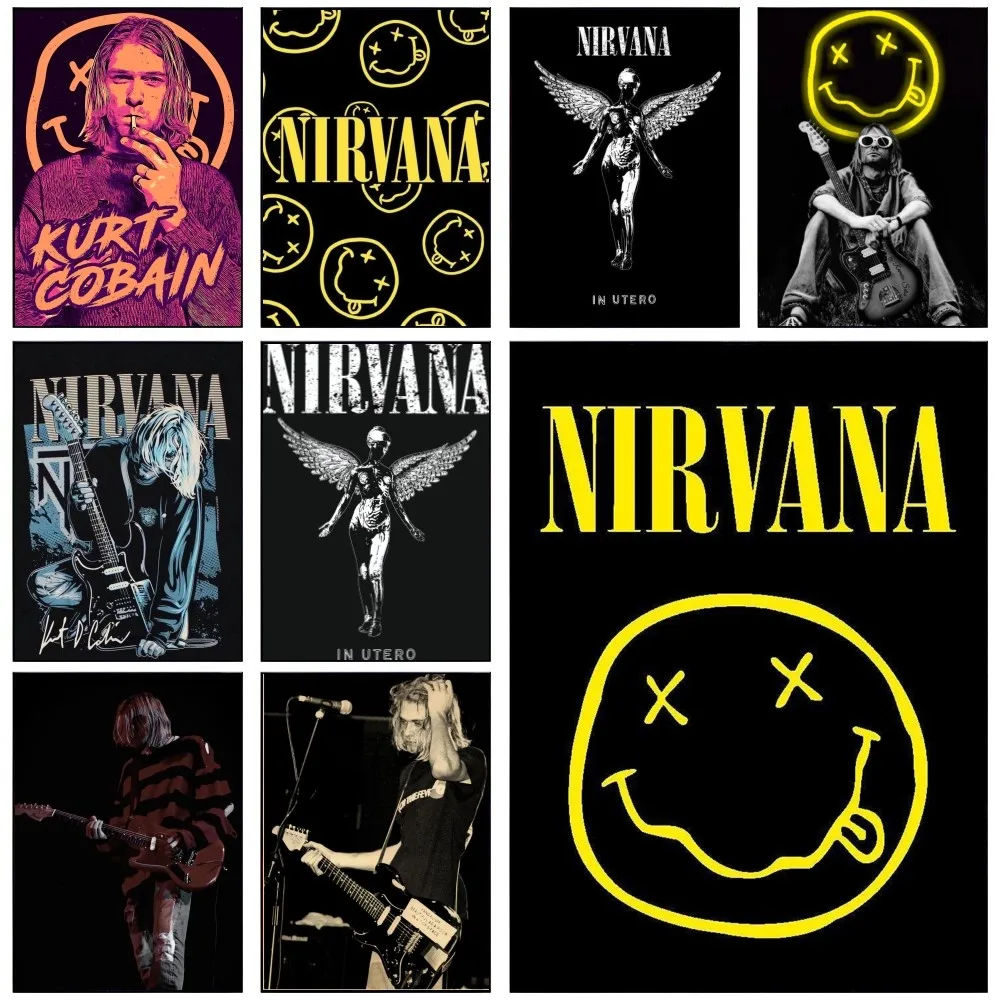 1PC A-N-Nirvana-Rock Band Poster autoadesivo Art adesivo di carta impermeabile Coffee House Bar Room Wall Decor