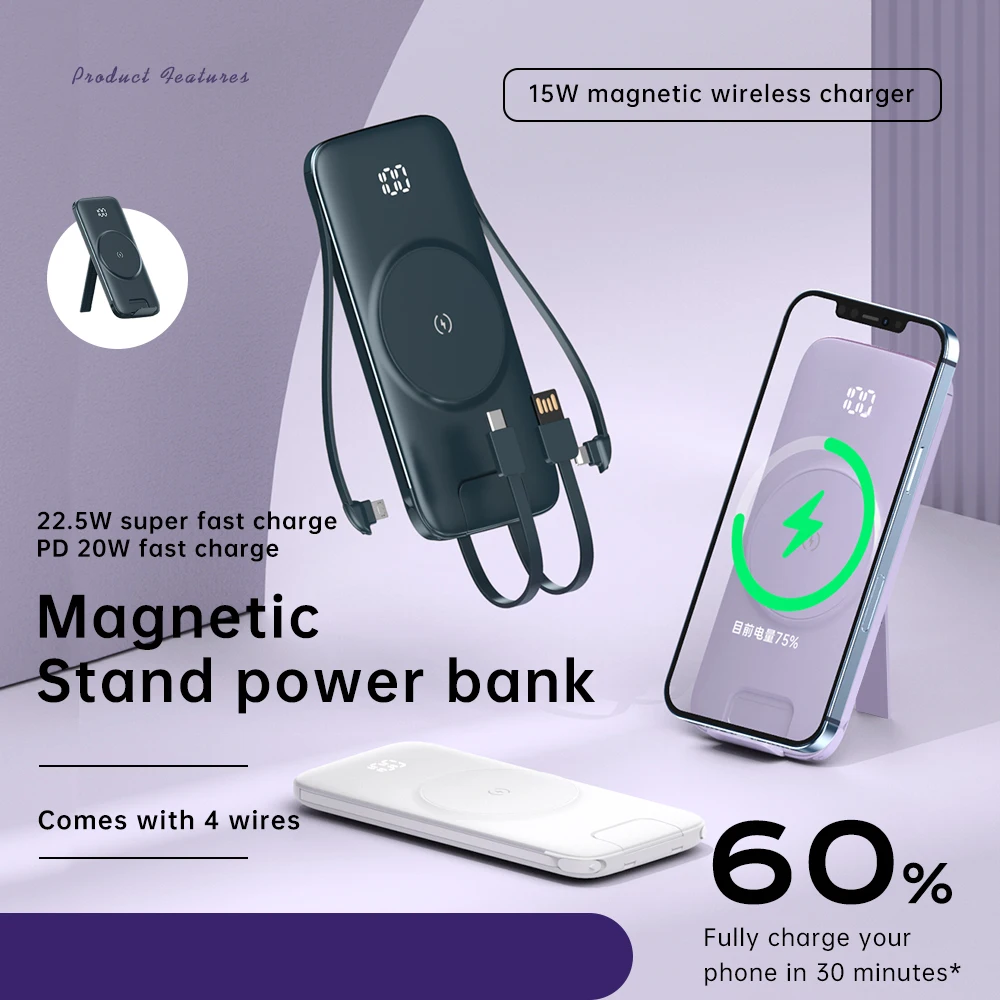 

Portable Wireless External Backup Battery, Fast Charger, Power Bank for Magsafe, iPhone 15, 14, 13, 12, 11Pro Max, 20000mAh