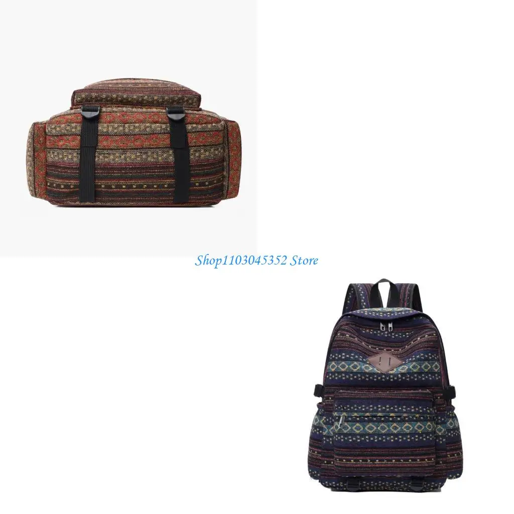 Mochila escolar cómoda y funcional gran capacidad Viajes Day Pack mochilas étnicas Bolsa lienzo para estudiante
