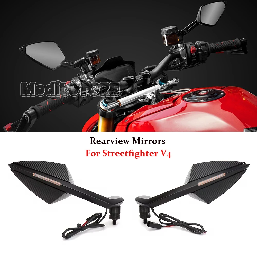 

New Motorcycle Mirror LED Turn Light Signals Rear View Rearview Mirrors For Ducati Streetfighter V4 STREETFIGHTER V4