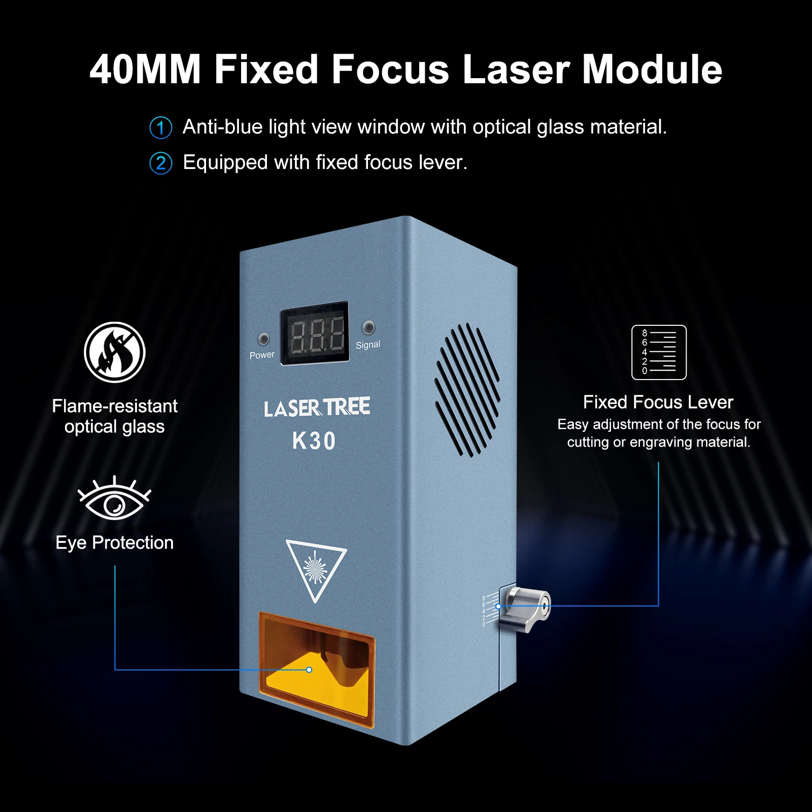 LASER TREE-Módulo Laser com Air Assist, Cabeça Laser para Gravador de Corte, Ferramentas de Madeira, Cabeça Laser, Árvore de Fibra, 6 Diodos, 30W, 450nm, TTL, PWM