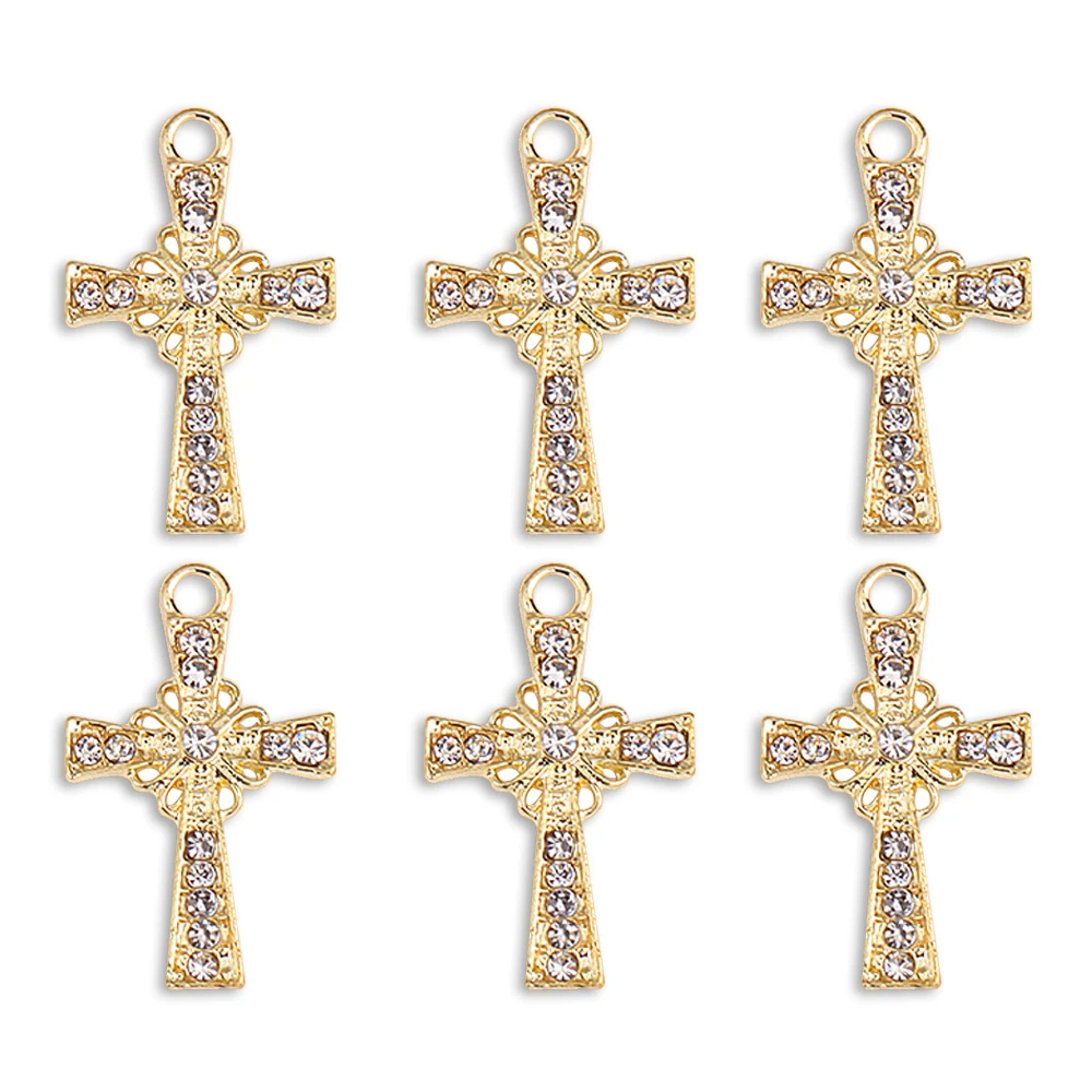 20Pcs Religion Shiny Gold Rhinestones Cross Charm Pendants For Jewelry Making Handmade Necklace Keychain Diy Jewelry Findings