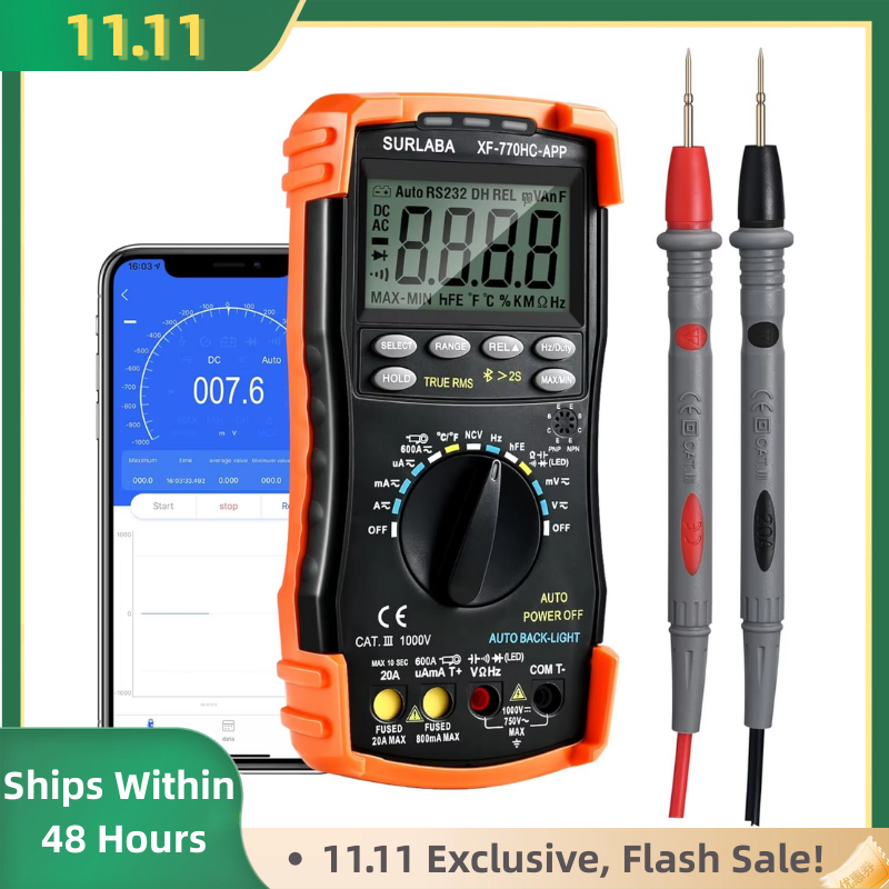  6000 Counts Bluetooth Digital Multimeter, Auto-ranging TRMS Volt Meter for AC/DC Voltage, Current, Resistance, Diode Test 