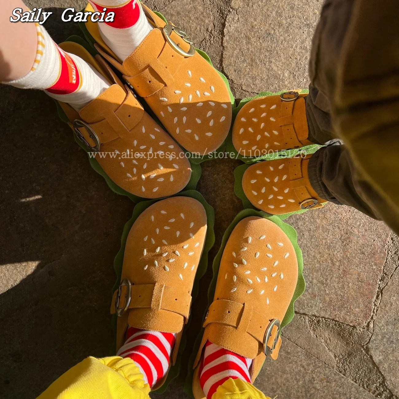 Suede Upper Thick Sole Shallow Hamburger Slippers Autumn Fashion INS Food &Fun Slippers Round Toe Outdoor Lovely Couple Slides