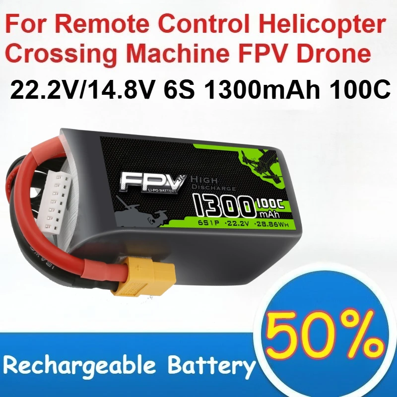 

22.2V/14.8V 1300mAh Lithium Polymer Battery 100C for Remote Control Helicopter Crossing Machine FPV Drone Battery Rechargeable