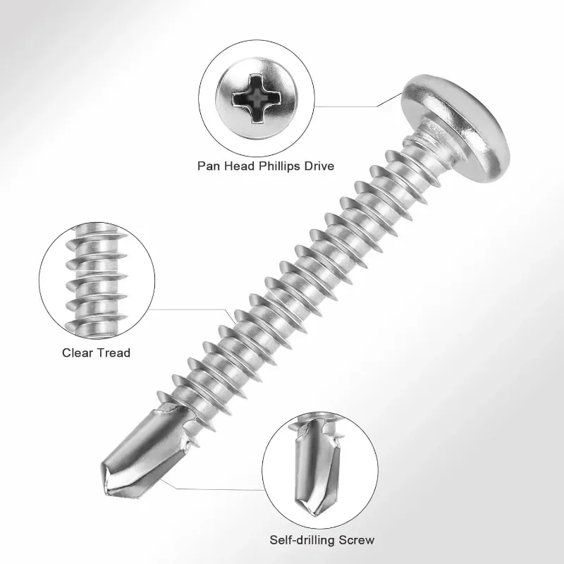 #8 M4.2 410 Stainless Steel Self-Tapping Screws Phillips Screw High-Strength Quick Self-Drilling Metal Screw Fixing Fastener