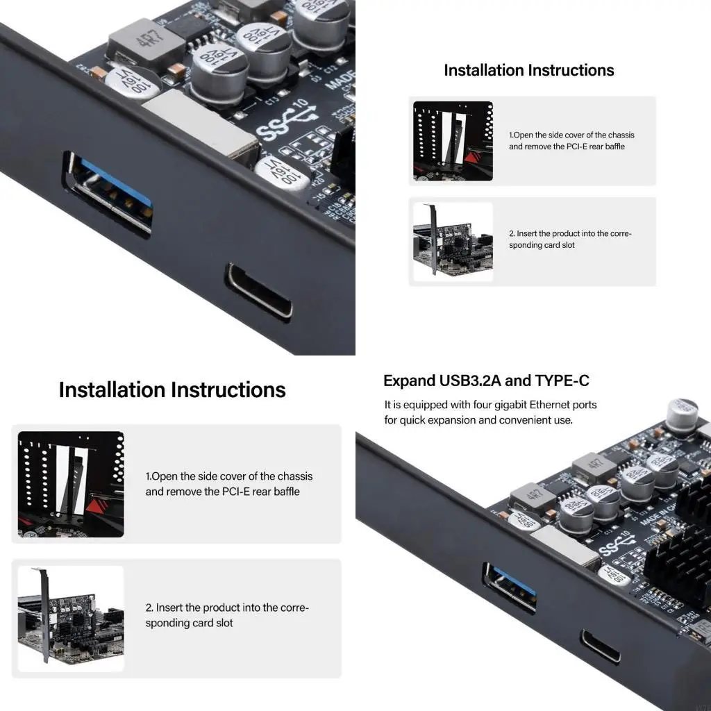 

4X7E 10Gbps USB 3.2 Connector to PCIE 4X Adapter Expansion Card 10Gbps Data Transfer